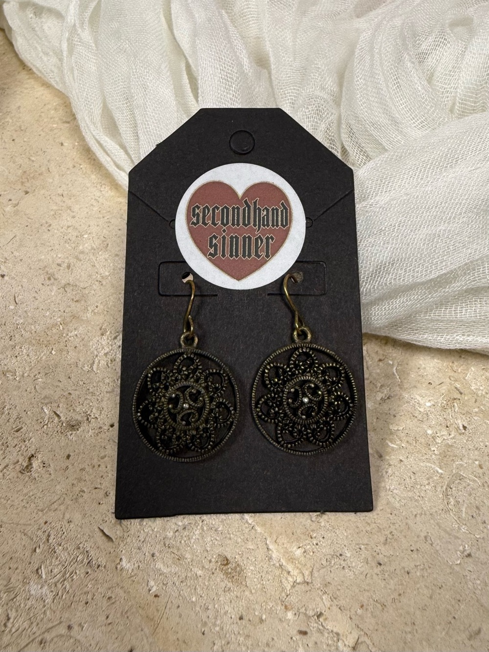Vintage Antique Bronze Filigree Dangle Earrings
